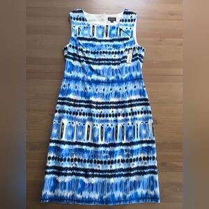 Tahari Arthur Levine Women's Blue/White Sleeveless Sheath Dress Size 10